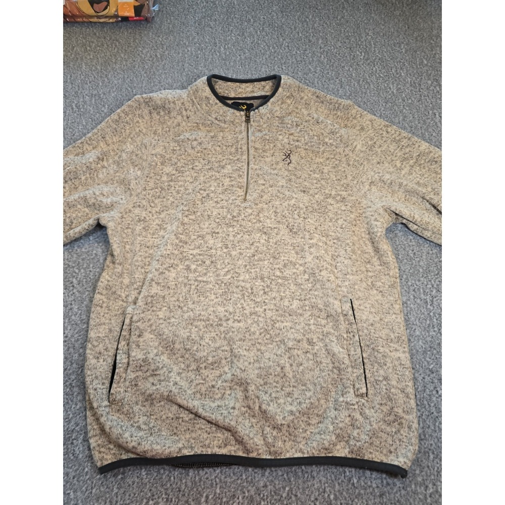 Brown Ivory Gray Mottled Shades BROWNING Zip Neck Sweater Large